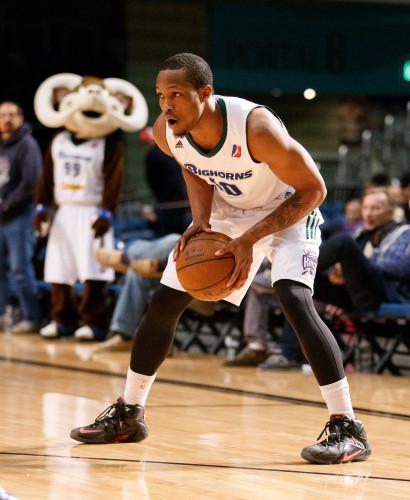 Reno Bighorn RA'SHAD JAMES (10) looks to make his move during the NBA D-League Basketball game between the Reno Bighorns and the Oklahoma City Blue at the Reno Events Center in Reno, Nevada.